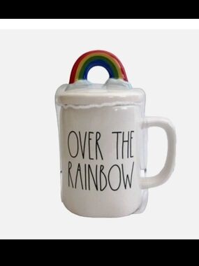 Rae Dunn White Mug with Rainbow Lid
